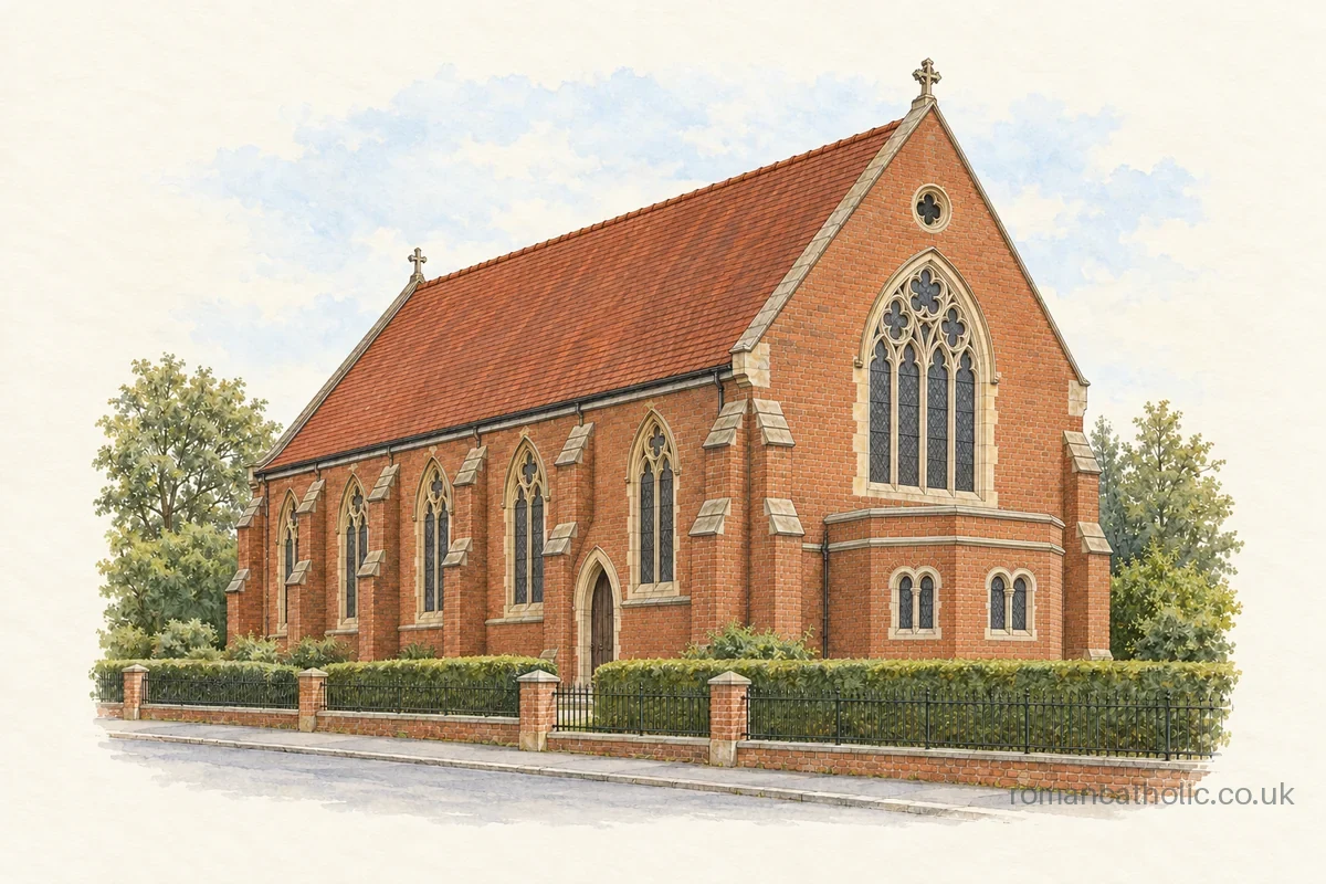 Assumption of Our Lady, Maldon, with red-brick Gothic walls and pointed windows.
