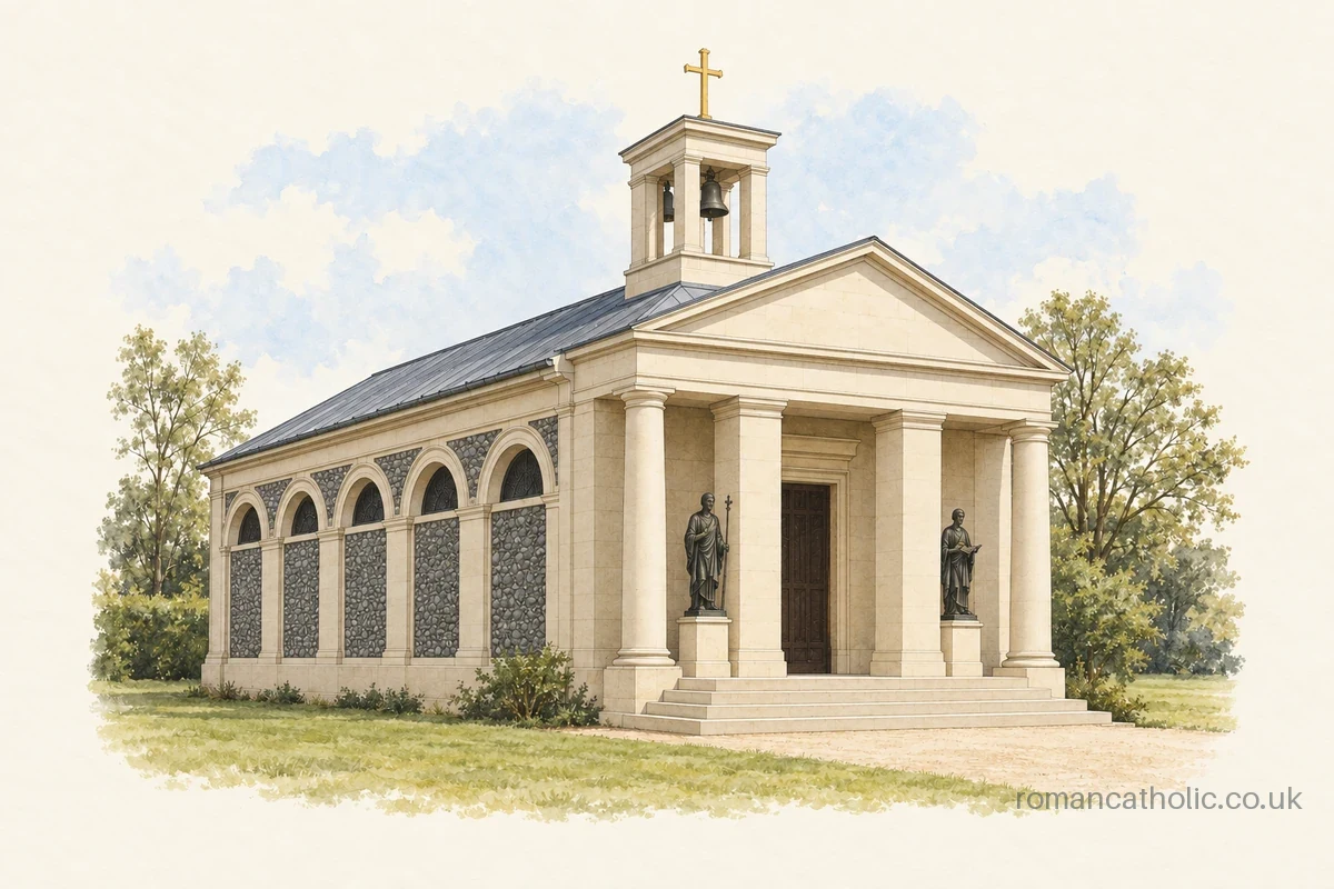 Classical stone and flint Chapel of Christ the Redeemer at Culham Court.