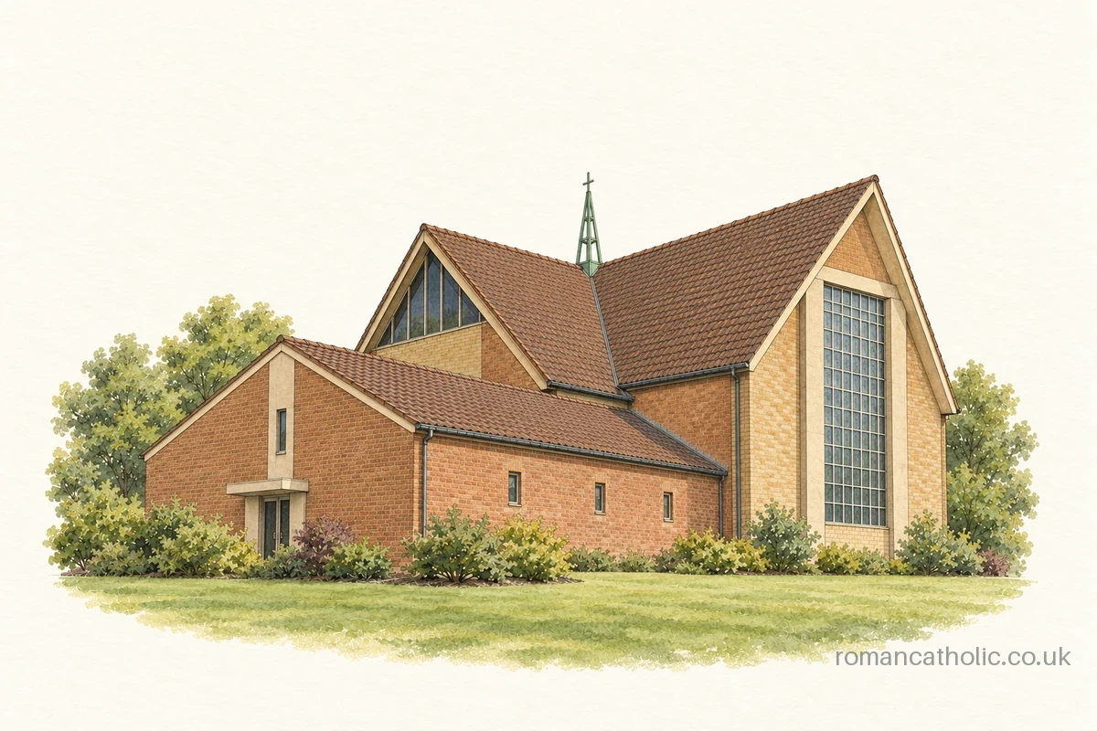 Christ the King Thornbury, with angular tiled roofs and a slender open copper spirelet.