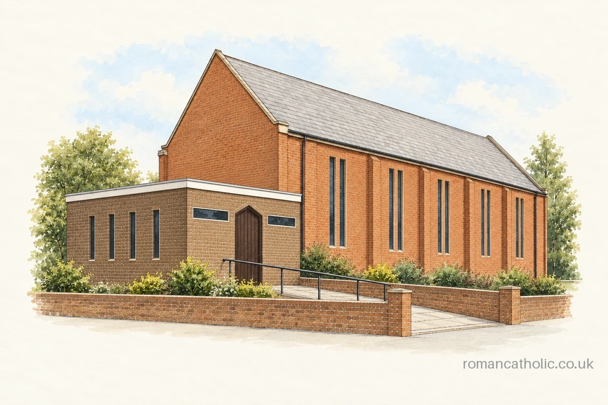 St Edward the Martyr, Wareham, with its brick nave and low entrance extension.
