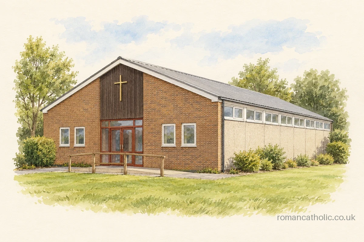 St James in Tiverton with simple brick gable and long clerestory-windowed side.