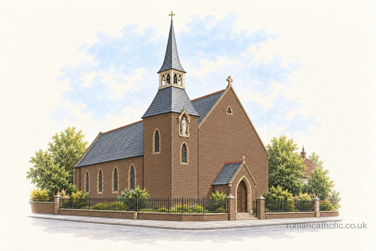 Illustration of St John the Evangelist, Brentford, with its distinctive two-stage spire.