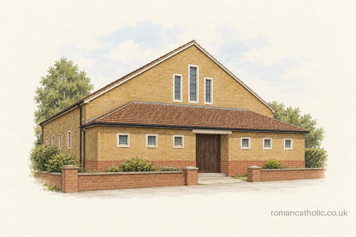 St Peter, South Hatfield, with its stepped front windows and low entrance wing.
