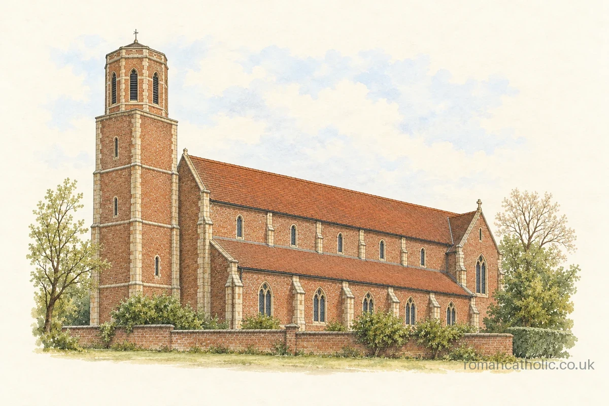 Corpus Christi, Boscombe, with its tall brick tower and long tiled nave.