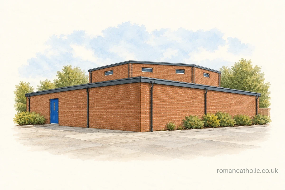 Our Lady Help of Christians in Kirkby-in-Ashfield, a low red-brick church complex.