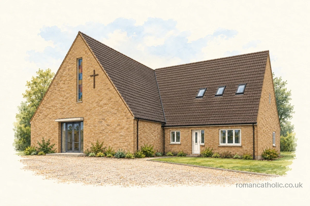 Our Lady Mother of the Saviour, Chipperfield, with its steep barn-like roof.