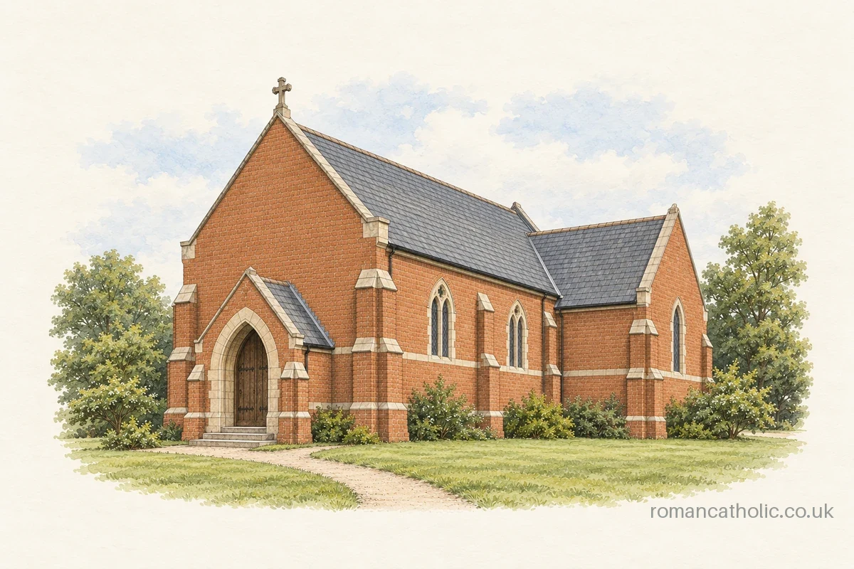 Our Lady of Lourdes and St Cecilia, Blandford Forum, with its pointed entrance porch.