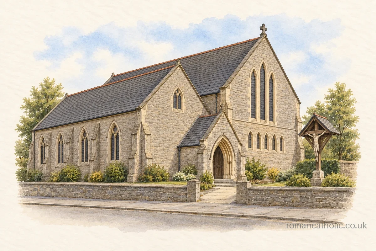 Our Lady and St Oswald Oswestry, with its adjoining Gothic Lady Chapel and stone porch.
