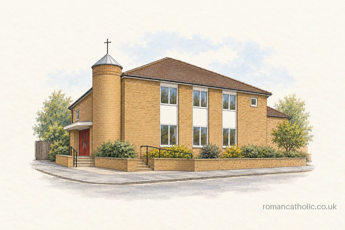 Sacred Heart Blackbird Leys, showing its brick corner turret and street-facing parish complex.