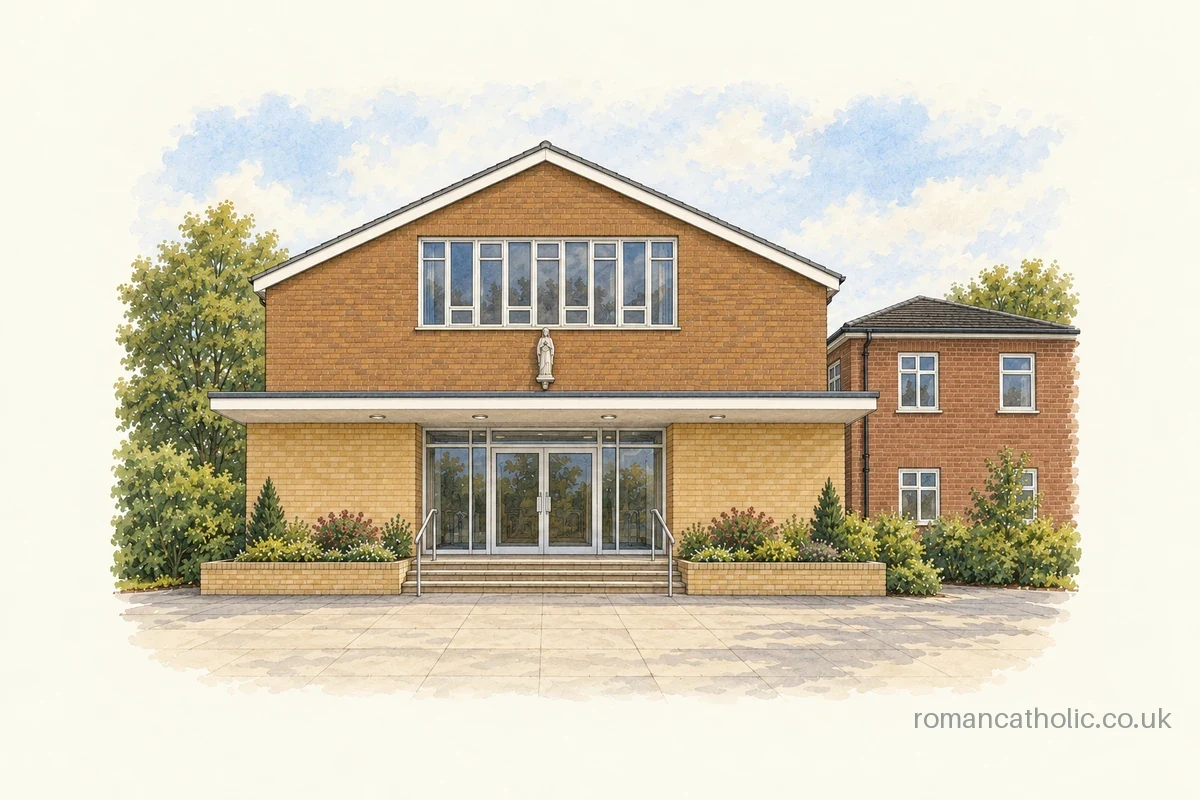 Sacred Heart, Berkhamsted, with its broad front window and low entrance canopy.