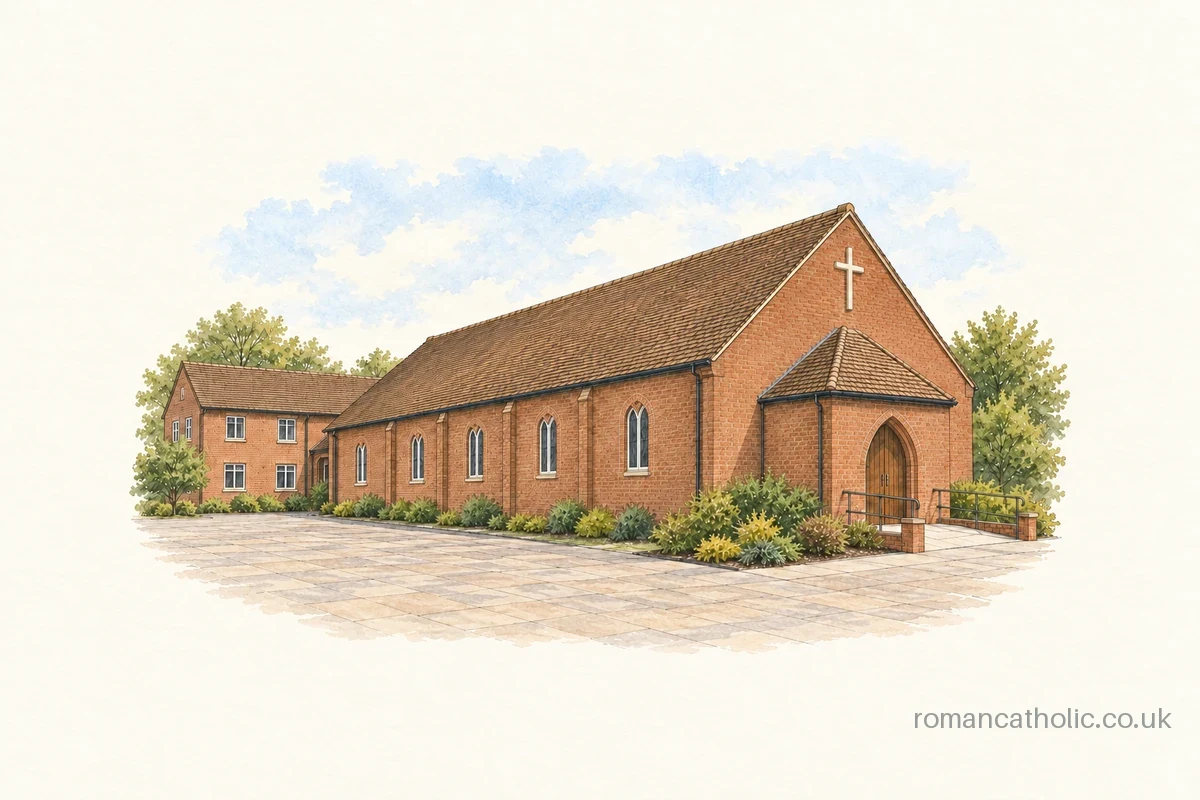 St Ann in Banstead, with red brick walls and a tiled entrance porch.