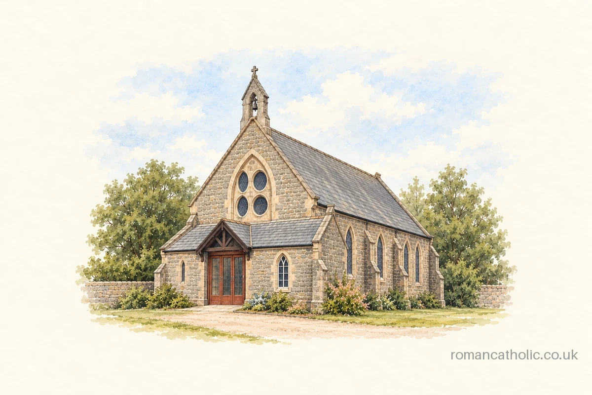 Illustration of St Fillan, Crieff, with grouped round windows and a slender gable bellcote.