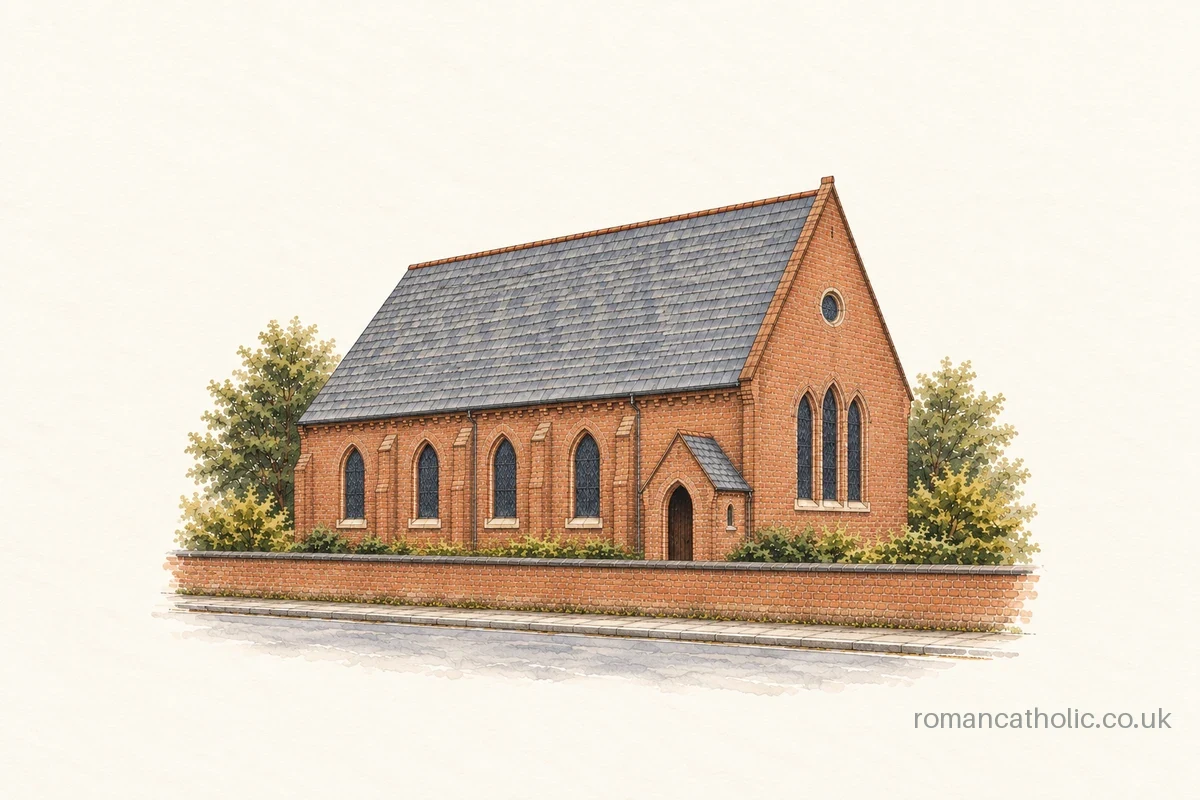 St Gregory in Sileby, a small brick Gothic chapel with steep slate roof and pointed side windows.