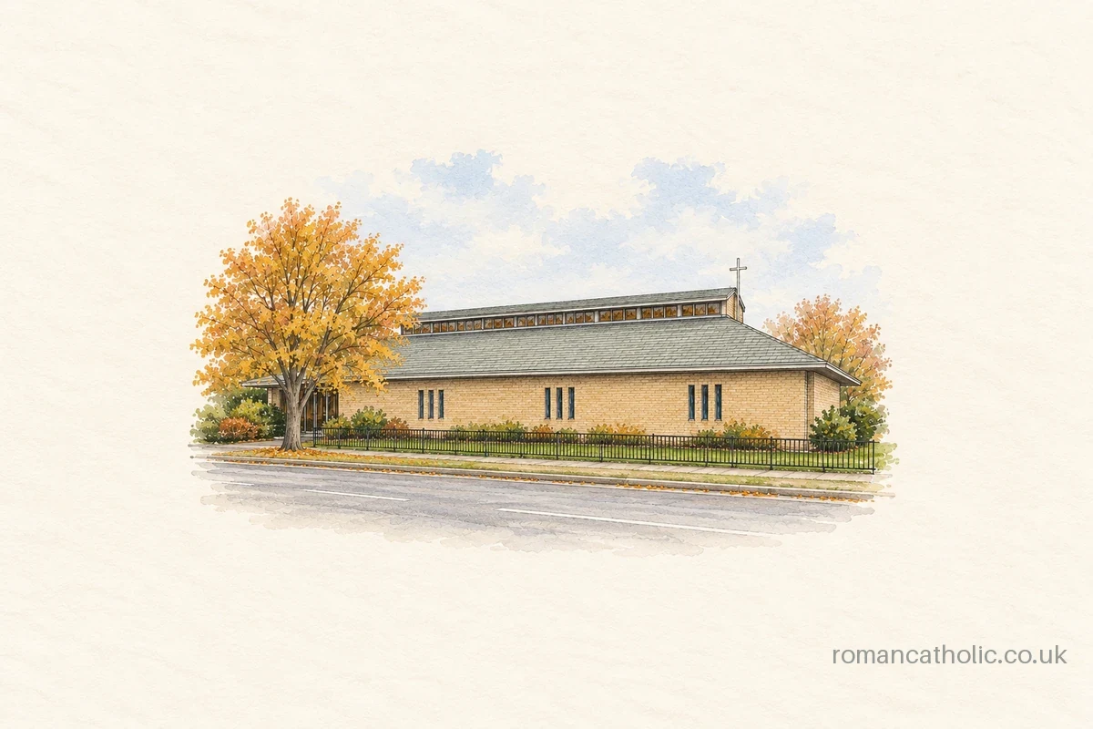 St John Bosco in Eyres Monsell, a low brick church with clerestory roof and simple cross.