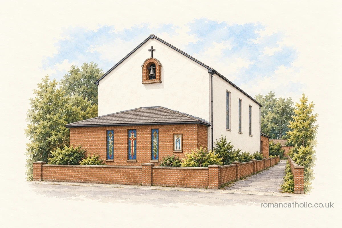 St Mary in Boston, with a white-rendered chapel and small wall-mounted brick bellcote.