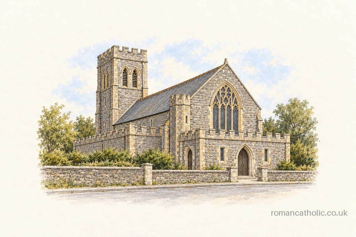 St Mary Magdalene, Bexhill, with its battlemented tower and stone Gothic frontage.