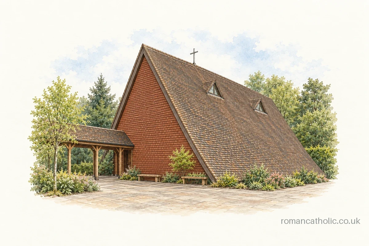 St Vincent, Dartford, with its steep tiled A-frame roof and triangular dormers.