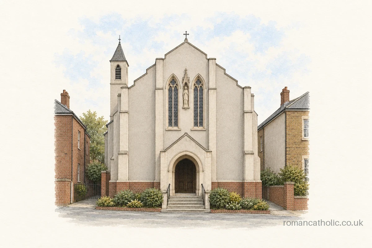 Illustration of St Anthony of Padua, Anerley, with paired Gothic windows and a small bell turret.