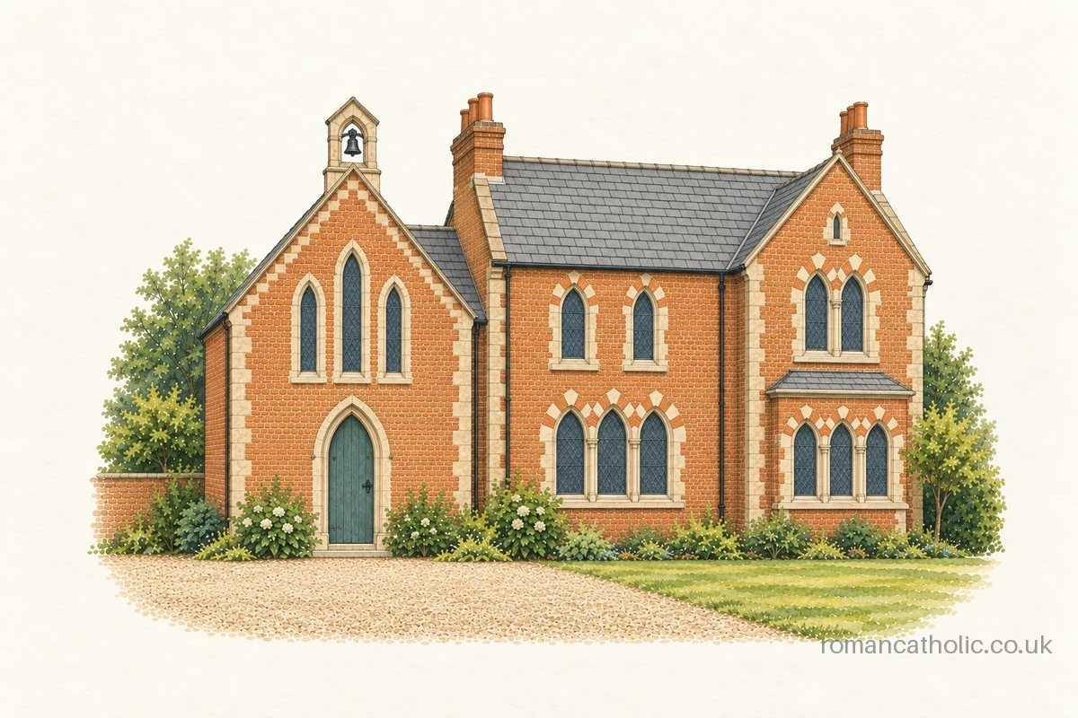 St Anthony of Padua in Fakenham, a red-brick chapel joined to a Gothic house.
