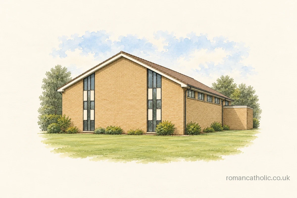 St Anthony in Gleadless, a simple buff-brick church with glazed strips beside its plain gable.