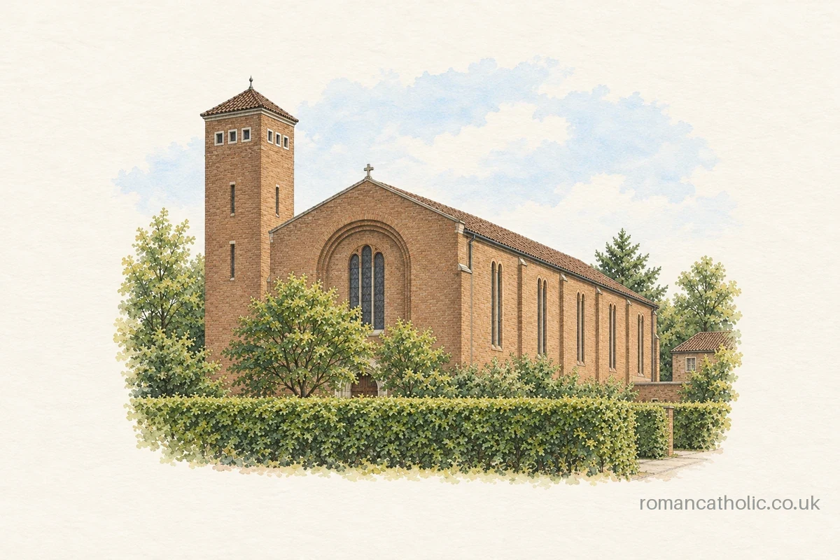St Bede’s in Weaverham with square brick campanile and broad round arch.