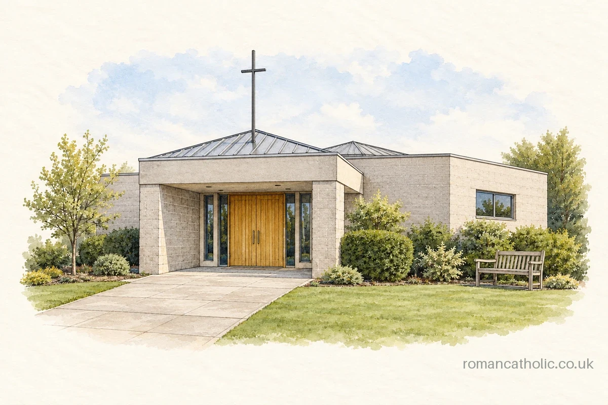 St Catharine of Alexandria, Frome, with its low modern porch and timber doors.