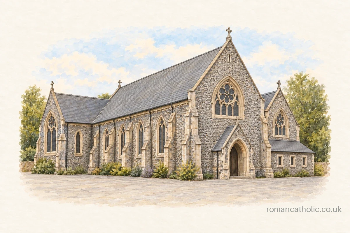 St Catherine of Alexandria, Littlehampton, with its stone Gothic gables and rose windows.