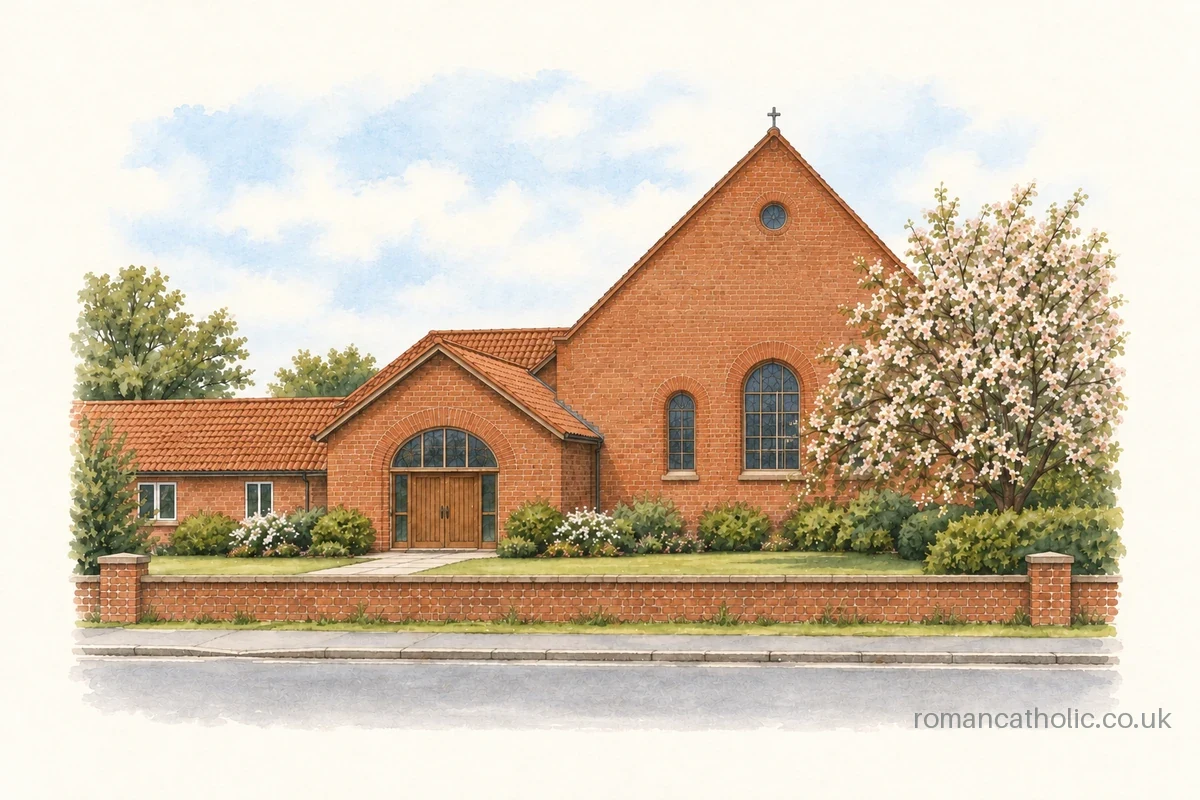 St Cecilia in Dersingham, with red pantile roofs and round-headed windows.