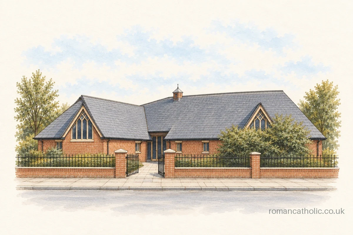 St Christopher in Codsall, with broad slate roofs and triangular window gables.