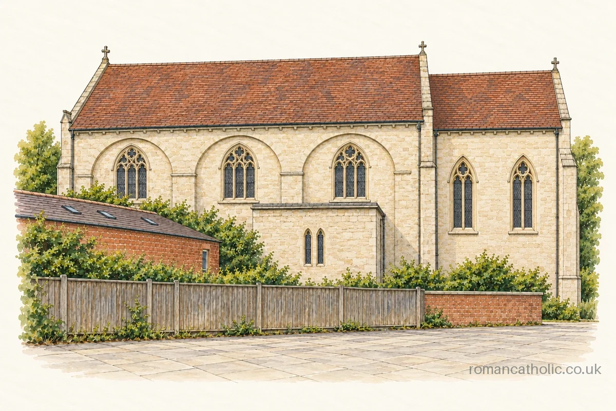 St Felix in Felixstowe, showing its pale stone side and stepped tiled roofs.