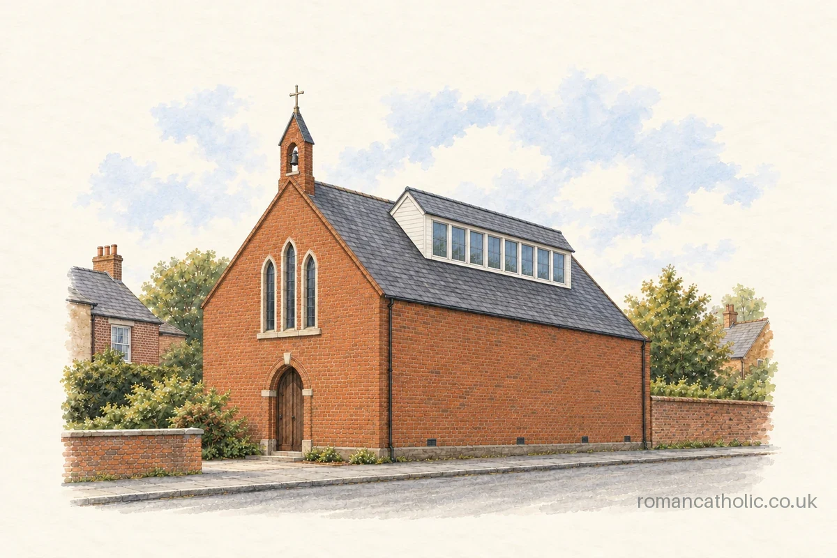 St George Whitchurch, a small brick chapel with a bellcote and long glazed roof dormer.