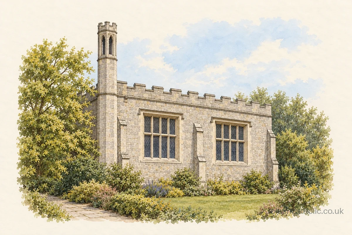 St John the Baptist in Great Haywood, a crenellated stone chapel with a slender octagonal turret.