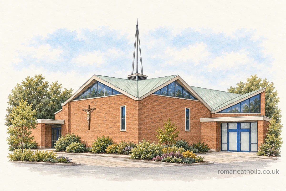 St John the Evangelist, Mill End, with its folded roof and open metal spire.