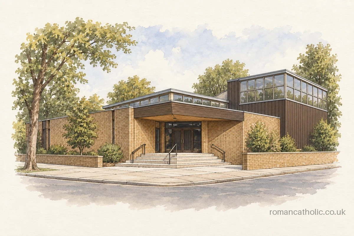 St Joseph’s in Winsford with angled brick entrance and dark-clad glazed wing.