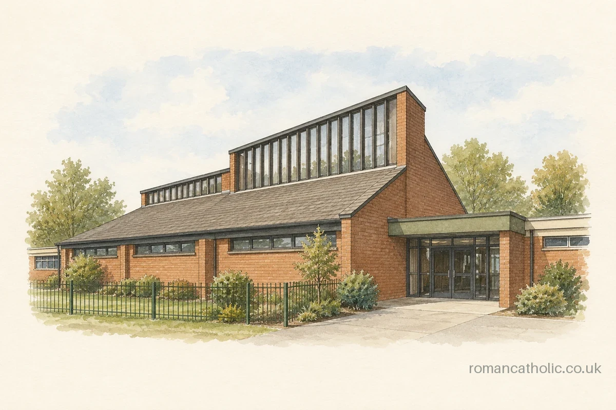 St Martin de Porres in Murdishaw, with sloping roof and high glazed clerestory.
