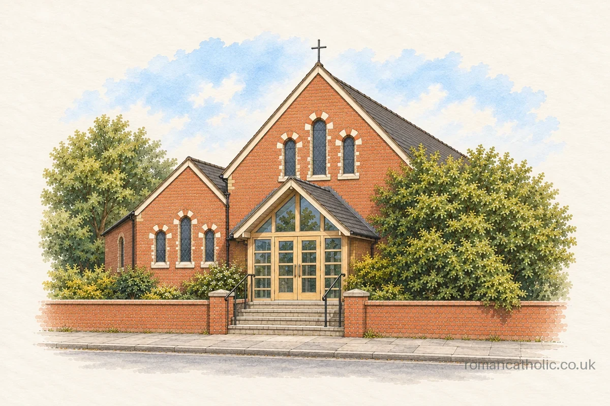 St Mary in High Green, with round-headed chapel windows and a modern glazed entrance porch.