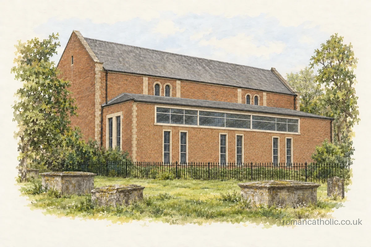 Illustration of St Mary Magdalen, Wandsworth, viewed from the historic burial ground.