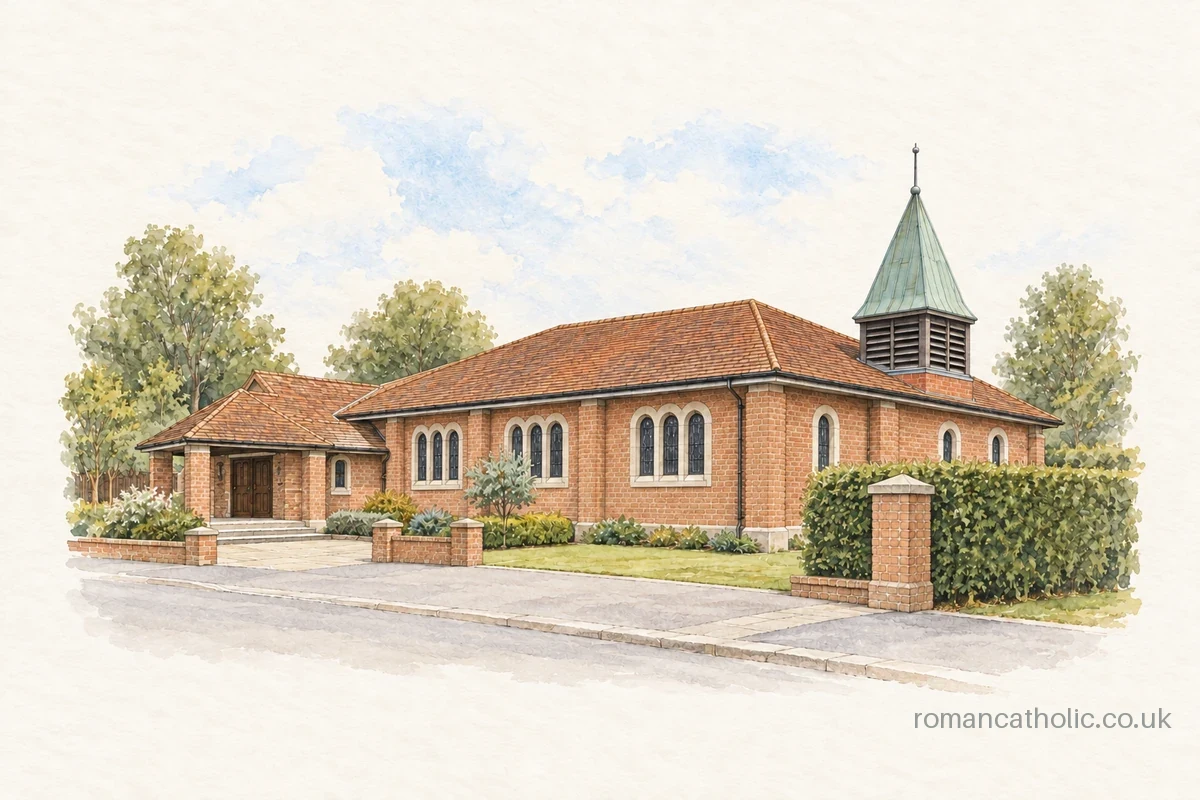 St Mary Mother of Christ, Crowborough, with its low tiled roofs and green-capped bell turret.