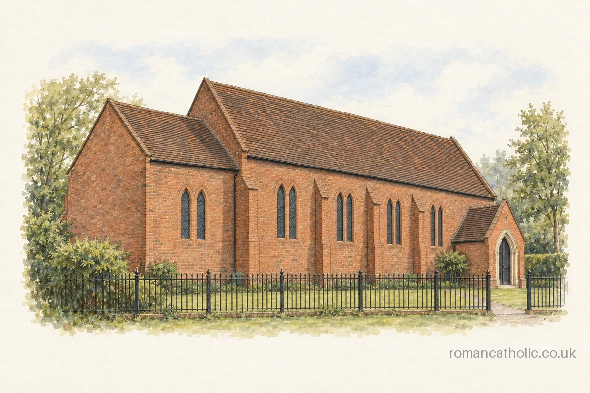 St Mary Willenhall, a small red-brick church with paired lancet windows.