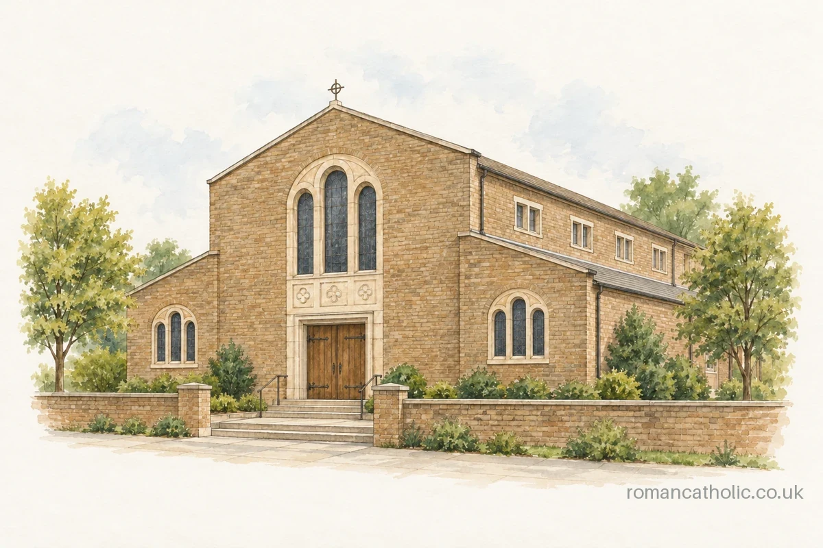 St Marys, Aldershot, with its brick basilica form and tall arched front window.