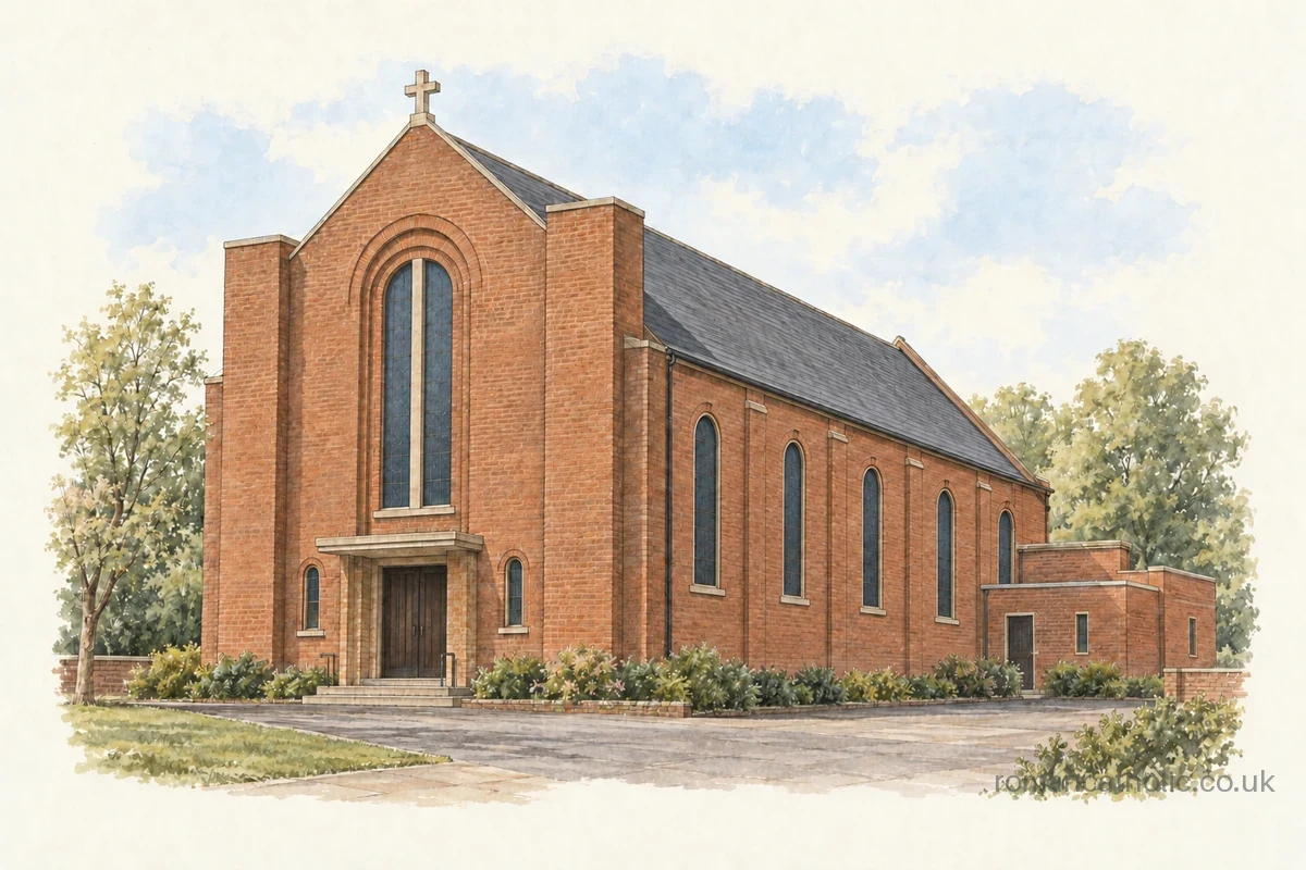 St Oswald in Wybourn, a brick church with a tall arched front window and narrow side lancets.