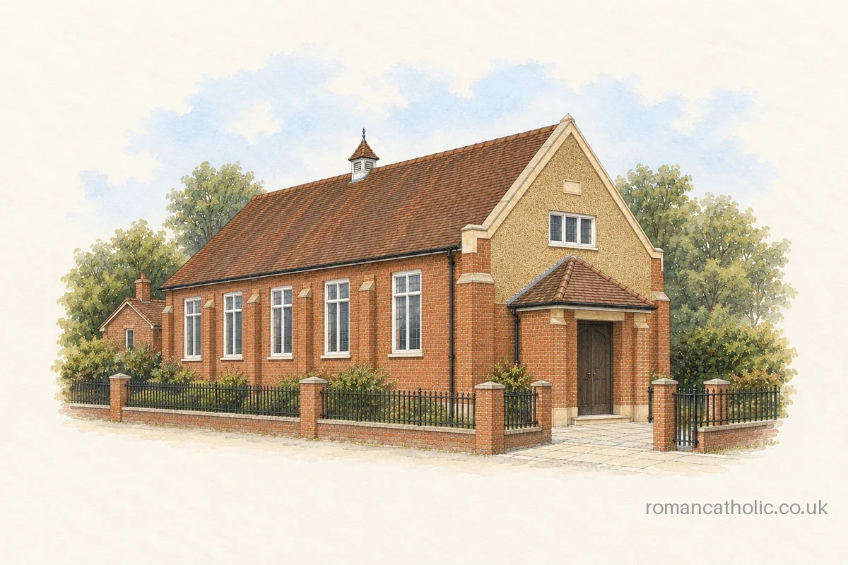 St Paul, Cheshunt, with its brick hall form and small roof cupola.