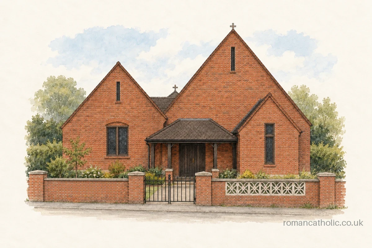 St Peter, Prince of Apostles in Budleigh Salterton with redbrick gables and sheltered entrance.