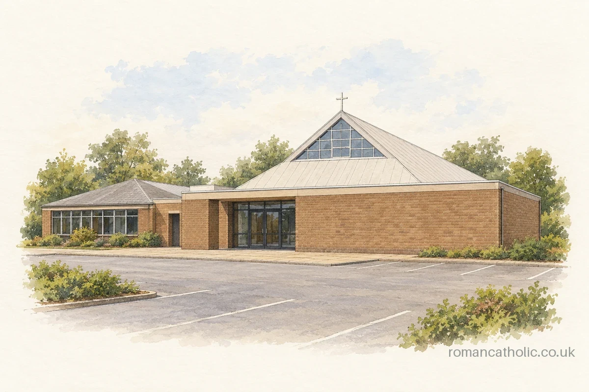 St Peter, Eastwood, with its low brick enclosure and raised triangular roof.