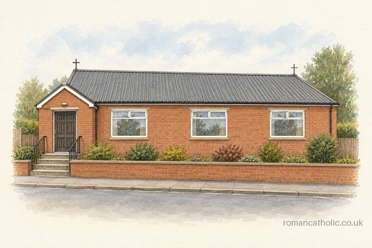 St Teresa in Darton, a low red-brick chapel with simple rectangular windows.