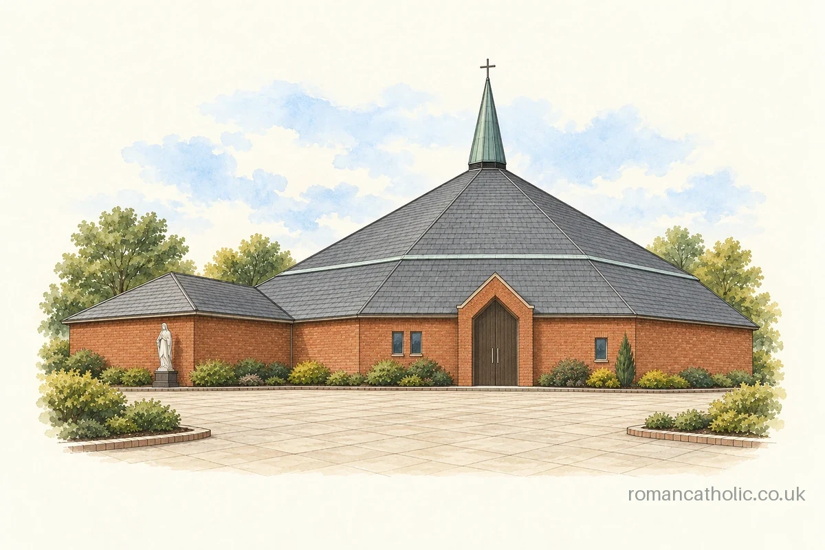 St Teresa, Ashford, with its broad polygonal roof and slender central fleche.