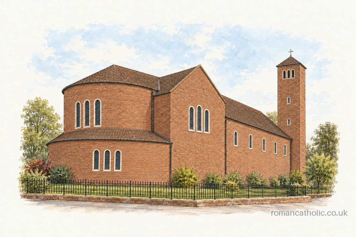 St Thomas of Canterbury Walsall, with rounded apses and a slender square campanile.