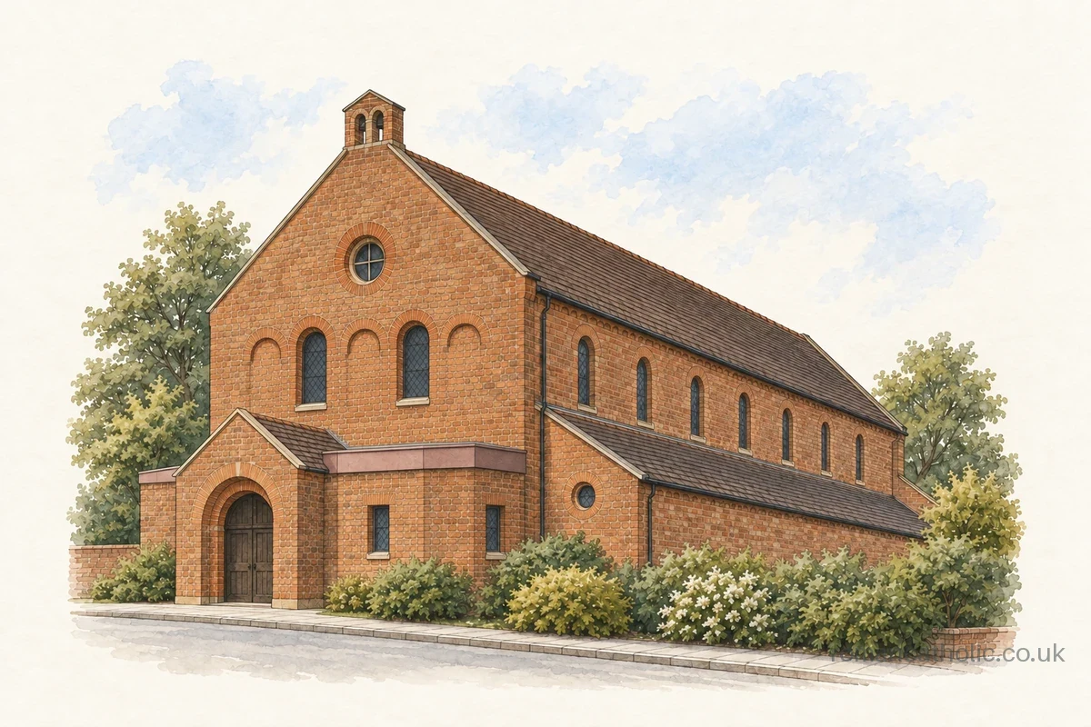 The Most Holy Redeemer in Billericay, with round-arched windows and a small brick bellcote.